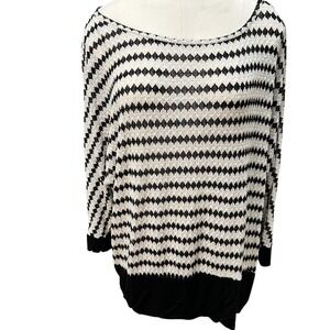 ALYX Woman Knit Top Womens 2X‎ Ivory Black Diamond Geometric 3/4 Sleeve Tunic